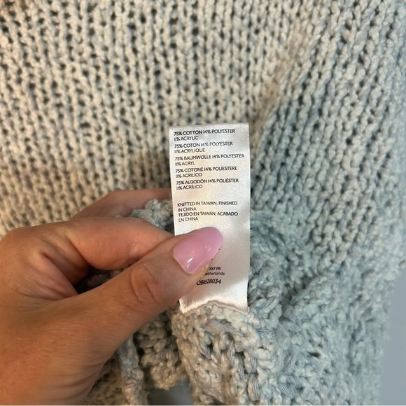 By Anthropologie Cropped Blue Chunky Knit Mock Neck Sweater Women’s Size Small - Picture 5 of 7